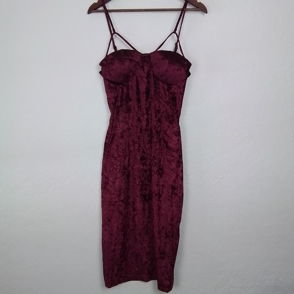 Crushed Velvet‎ Womens Red Sleeveless Adjustable Spaghetti Strap Bodycon Dress L - Picture 3 of 13